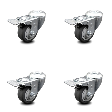 SERVICE CASTER 3.5 Inch Thermoplastic Rubber Swivel Bolt Hole Caster Set with Total Lock Brake SCC-BHTTL20S3514-TPRB-4